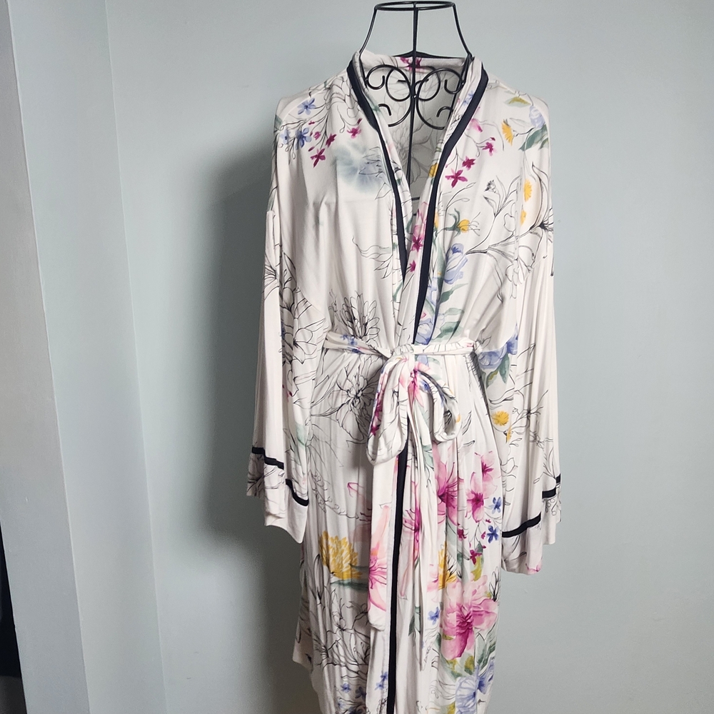 Soma Floral Kimono Robe L XL Lightweight Soft Lounge Wrap Belted Sleepwear